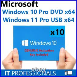 10x Genuine Microsoft Windows 10 Pro DVD & Windows 11 Pro USB with ACTIVATION KEY