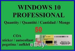 50x Windows 10 PROFESSIONAL Microsoft COA Sticker/label key license WIN 10 Pro