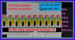 50x Windows 10 PROFESSIONAL Microsoft COA Sticker/label key license WIN 10 Pro