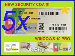 5x NEW SECURITY COA Windows 10 Pro Professional Full Version for 32 64 Bit Multi