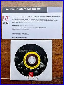 Adobe CS6 Design Standard Genuine Includes Disc & Retail License Number