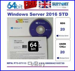 MICROSOFT WINDOWS SERVER 2016 STANDARD 64BIT DVD + COA 20 RDS + 20 USER CALs