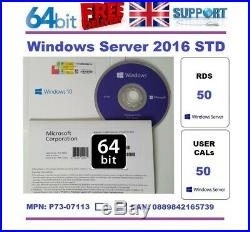 MICROSOFT WINDOWS SERVER 2016 STANDARD 64BIT DVD + COA 50 RDS + 50 USER CALs