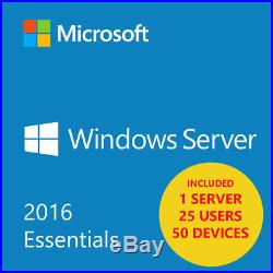 MSFT Window Server 2016 Essentials 1 SERVER 25 USER 50 DEVICES
