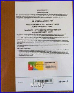 MS Windows Server 2012 R2 DATACTR ROK 2-CPU 854550-B21 with Reassign DVD+Key Code