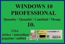 Microsoft Windows 10 PROFESSIONAL COA Sticker key license 10x-WIN 10 Pro+BOX+DVD