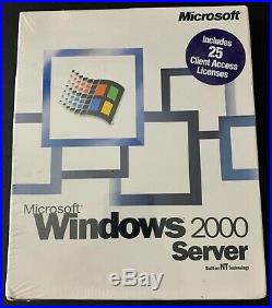Microsoft Windows 2000 Server Software SEALED In Retail Box + 25 Client Licenses