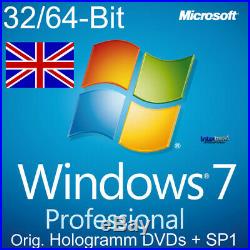 Microsoft Windows 7 Professional Vollversion 32/64-Bit Hologramm DVDs + SP1 NEU