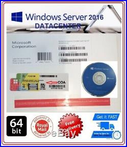 Microsoft Windows Server 2016 Datacenter 16 CORES 64BIT DVD & COA + RDS + CALs