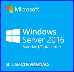 Microsoft Windows Server 2016 Standard/Datacenter + 50 RDS User/Device CALs