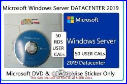 Microsoft Windows Server 2019 DATACENTER 2CPU DVD & COA + 50 RDS + 50 USER CALs