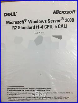 Microsoft Windows Server Standard 2008 R2 x64 Edition 1-4 CPU 5 CAL DELL ONLY