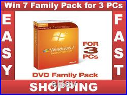 Sealed Brand New Windows 7 Home Premium Upgrade Family Pack 3 PCs 32/64 bit