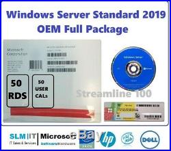Sealed Microsoft Windows Server 2019 STANDARD 64BIT DVD/COA 16CORES 50 RDS CALs