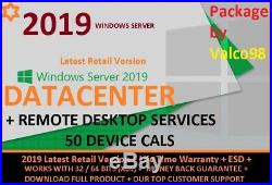 WINDOWS SERVER 2019 DataCenter Edition+RDS 50 DEVICE CALS+ CORE + RDS CALS+ESD