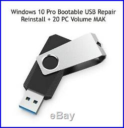 Windows 10 Pro Installation or Repair Recovery USB drive + 20 PCs Volume MAK
