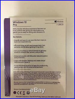Windows 10 Pro New Sealed Retail Box USB English 32/64 Bit FQC-08788