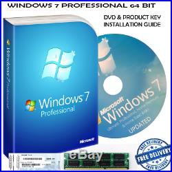 Windows 7 Professional 64-Bit Installation Format HDD DVD Disc & Product key COA