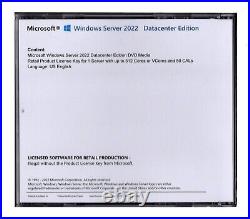 Windows Server 2022 Datacenter Edition with 50 CALs. Retail License, English
