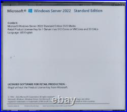 Windows Server 2022 Standard Edition with 50 CALs. Retail License, English