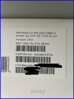 Windows Server Standard 2022 64Bit German 1pk DSP OEI DVD 16 Core (P73-08330)