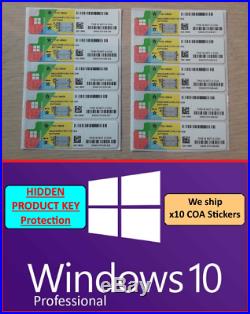 X10 LICENSES WINDOWS 10 PROFESSIONAL PRO HIDDEN PRODUCT KEY STICKER COA en