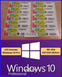 X10 LICENSE WINDOWS 10 PROFESSIONAL PRO 32/64 BIT STICKER COA en